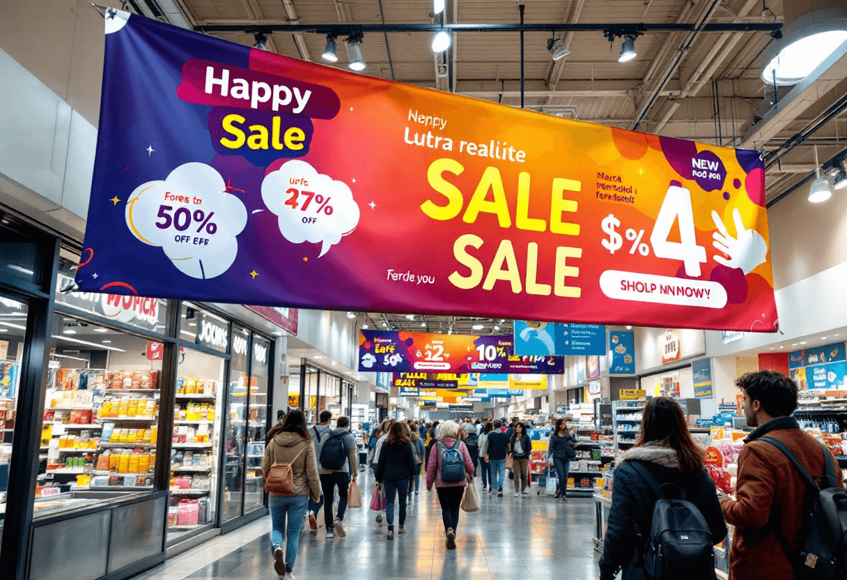 Bannière suspendue PLV dans magasin